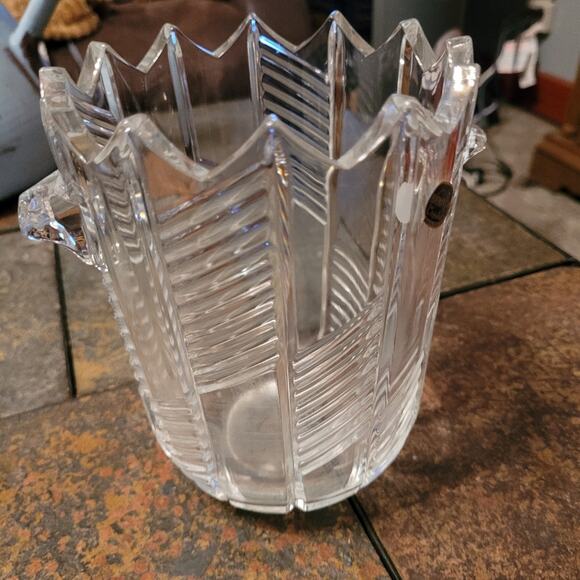 Vintage Bohemian Czech Cut Glass Ice Bucket Vase Etched Crystal 7" - Picture 10 of 11